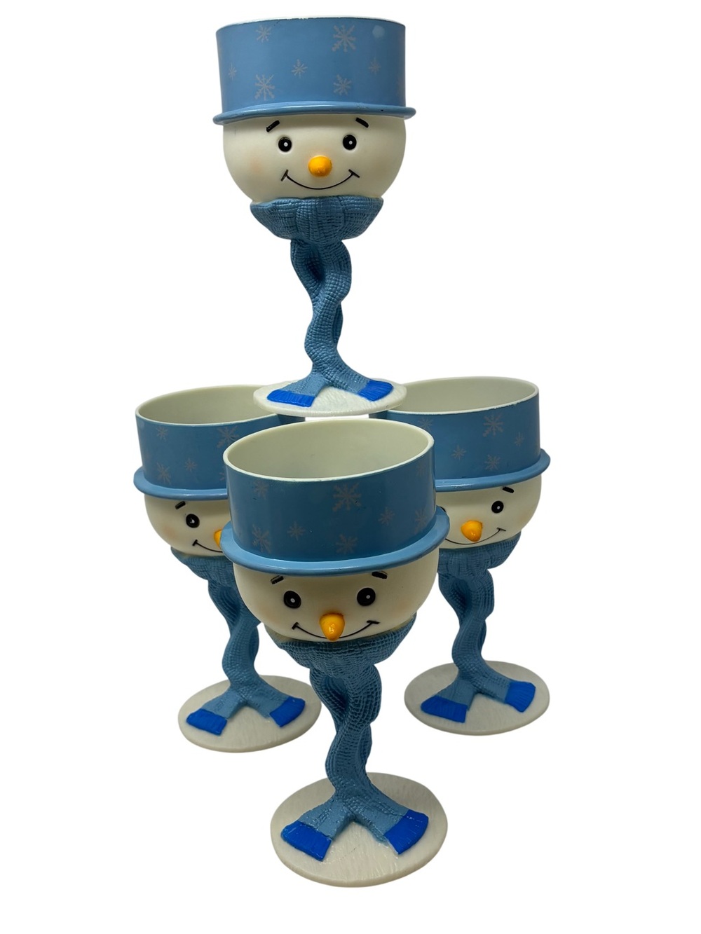 VTG Christmas Plastic Snowman Head Goblets Set Of 4 Winter Holidays Whimsical